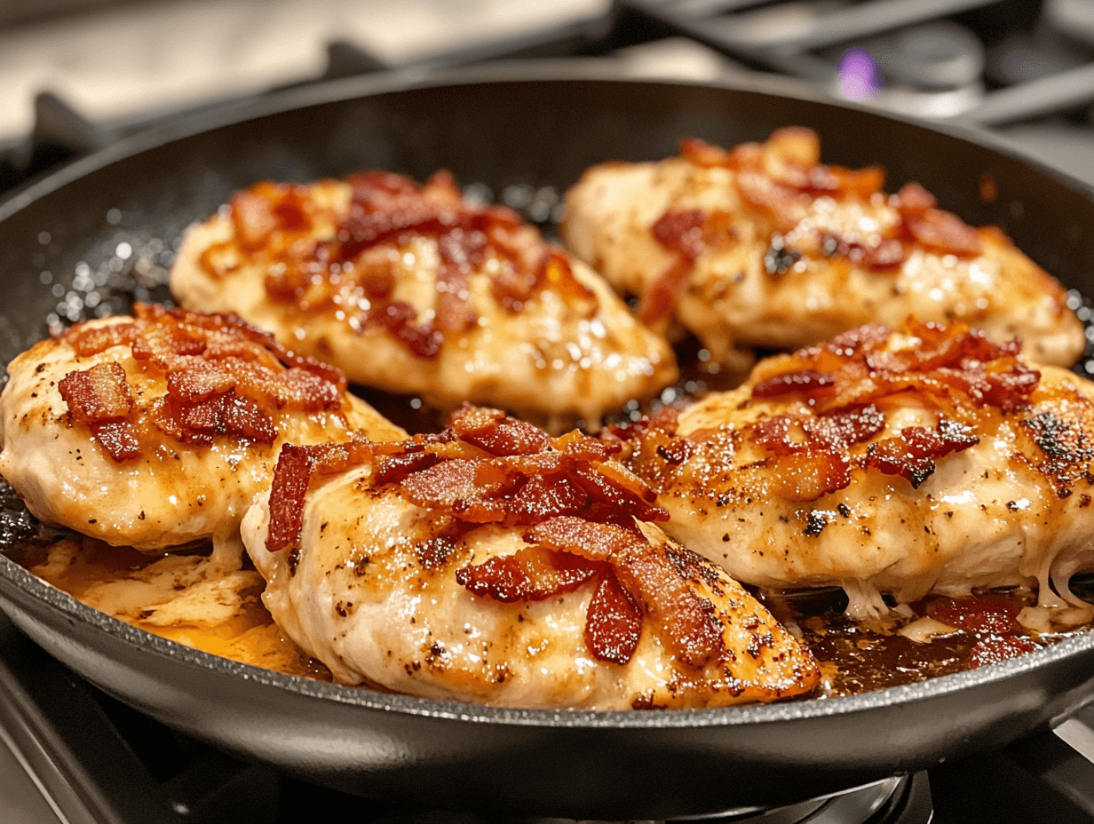 Step-by-step process of cooking Alice Springs Chicken with chicken grilling in a skillet.