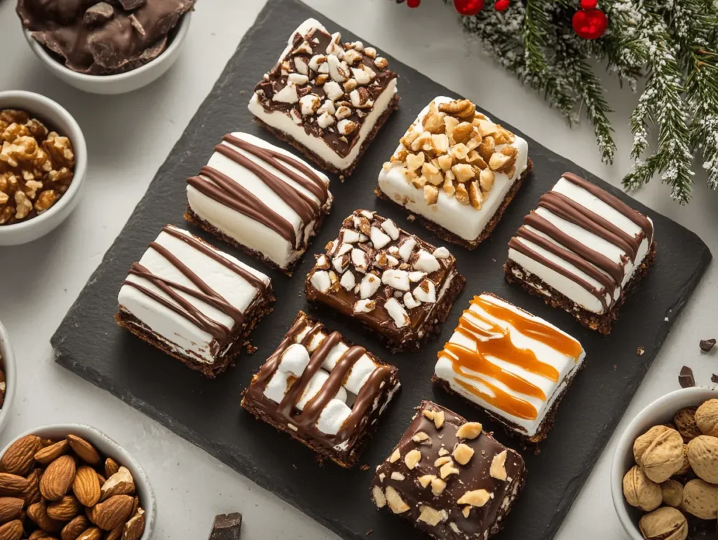 Gourmet chocolate and marshmallow sandwiches with various toppings