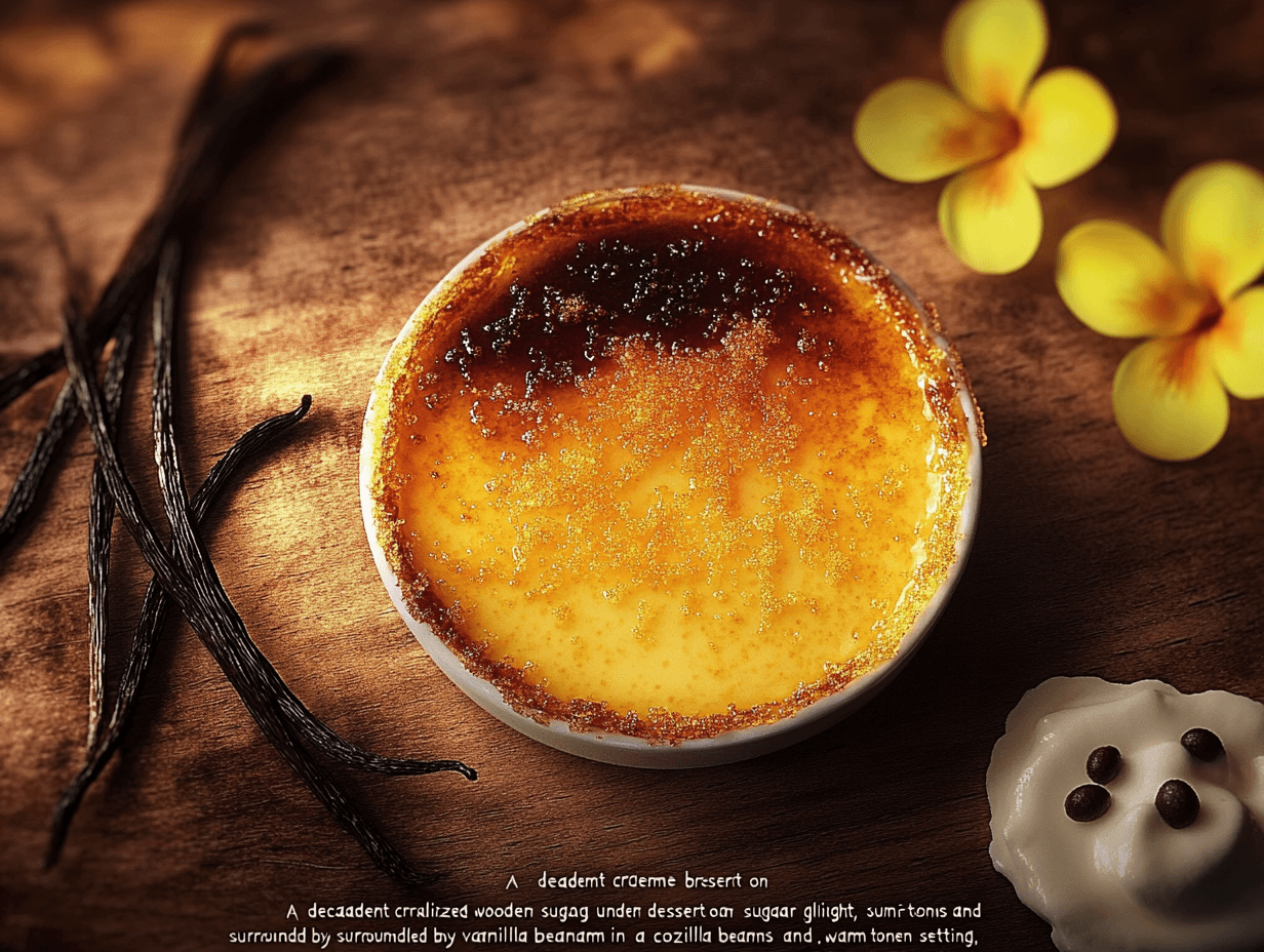 Crème brûlée dessert with caramelized sugar