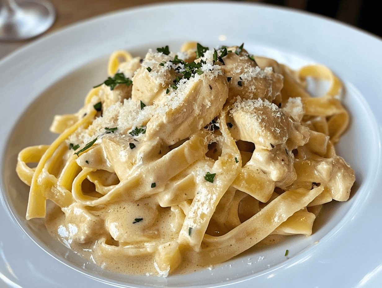 Chicken pasta dish with fettuccine