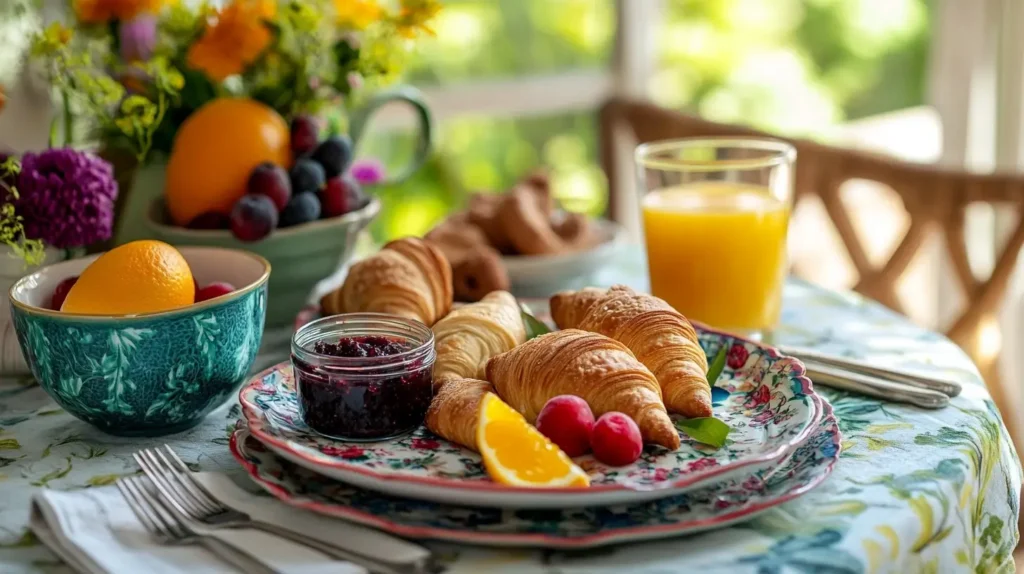 Breakfast Platter Featuring Mini Croissants And Fresh Fruit