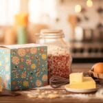 Cake mix and cookie mix on a baking counter with ingredients