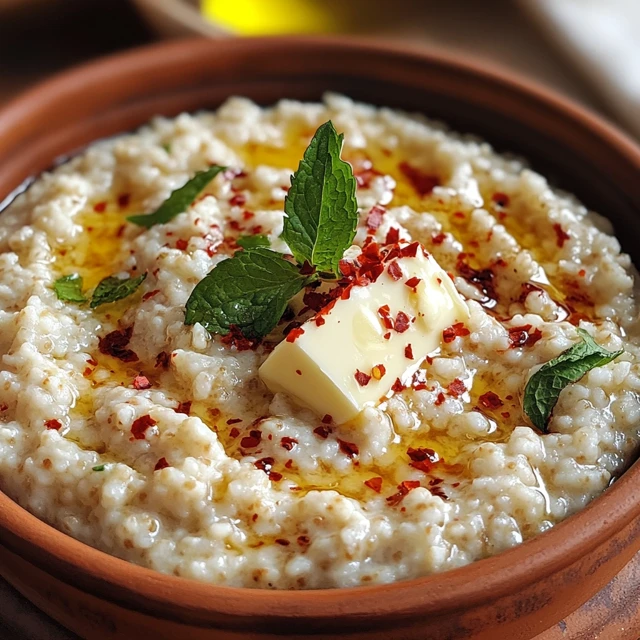 Savory Turkish bulgur porridge with butter and herbs