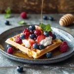 Frozen waffle with yogurt and berries
