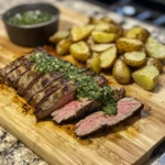 Grilled Denver steak with chimichurri and potatoes