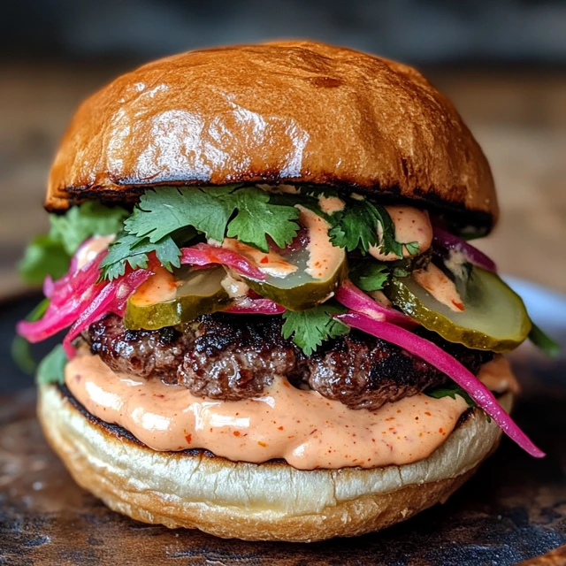 Asian-style Wagyu burger with sriracha mayo and pickled vegetables